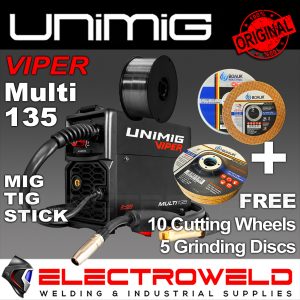 UNIMIG Viper 135 Multi 3-in-1 Mig Tig Stick Welder + Welding Torch, MMA U11005K