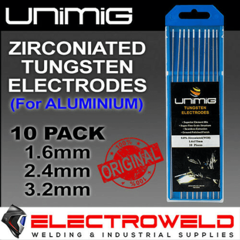10x Unimig WZ8 Zirconiated Tungsten Electrodes AC Aluminium Welding White 1.6mm