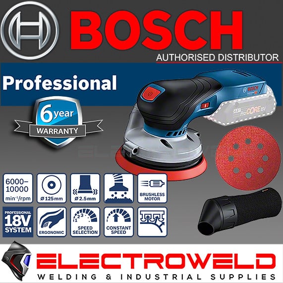 BOSCH 125MM 5 CORDLESS RANDOM ORBITAL SANDER BRUSHLESS W DUST BAG GEX 18V 125