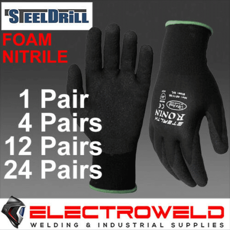 Stealth Ronin Safety Gloves Work Garden Mechanic Black Foam Nitrile