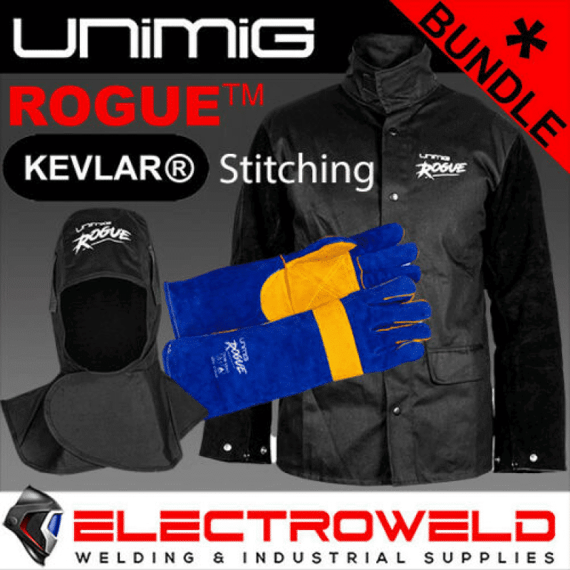 Unimig Rogue Welding Protection Bundle leather Jacket Hood Gloves