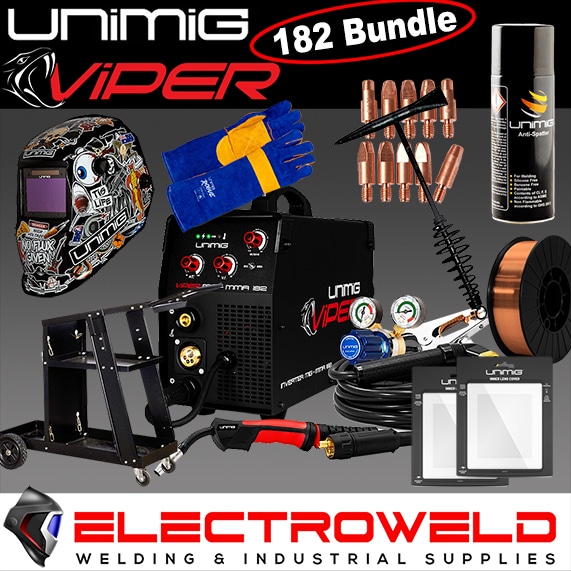 Unimig-Viper-182-Mk-Ii-Bundle-U11002k-Welder-Helmet-Trolley-Gloves-Wire-Consumables