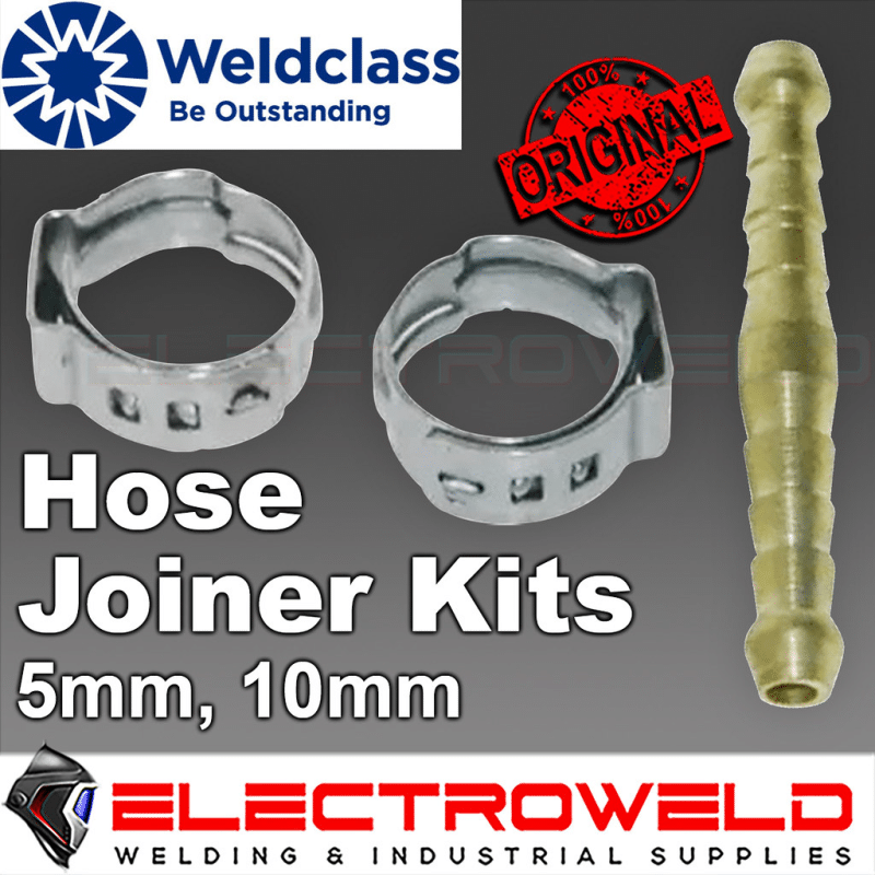 Weldclass 10mm Crimp On Welding Gas Hose Joiner Kit Barb Splicer Clamp Connector
