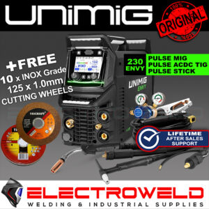 UNIMIG Envy Multi 4 in 1, 230 ACDC Mig Tig Stick Pulse Welder + 2 x Torch U11203